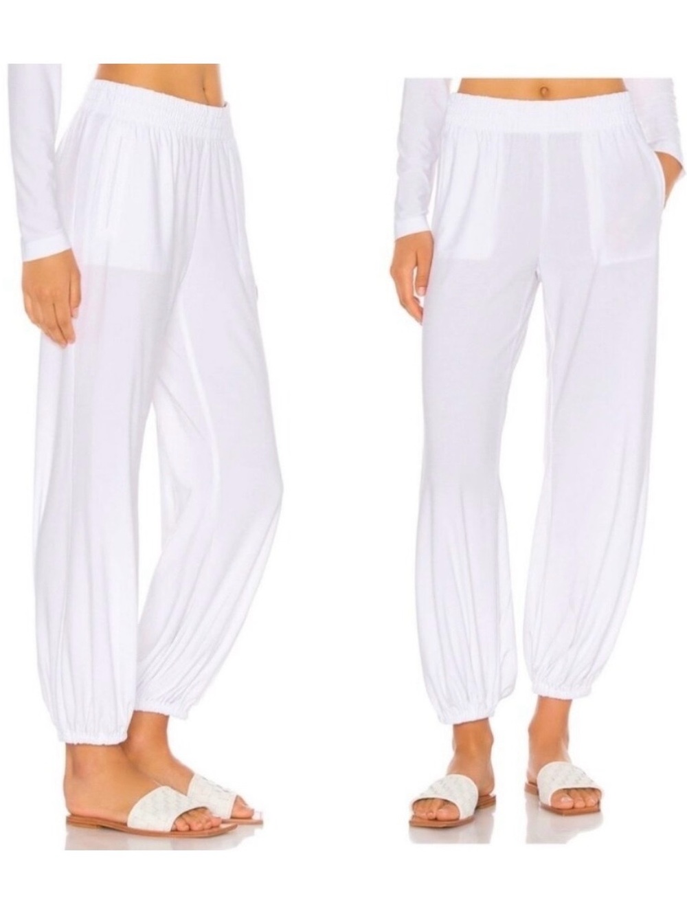 NWT Norma Kamali Boyfriend Puff Pull On Jogger Pants Minimalist White New Medium